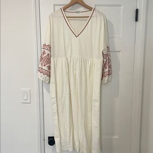 Madewell Cream Dress with Red Embroidery